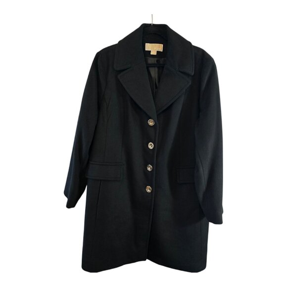 MICHAEL KORS BLACK WOOL BLEND COAT SIZE XL GOLD BUTTONS FULLY LINED LONG SLEEVE - Picture 1 of 11